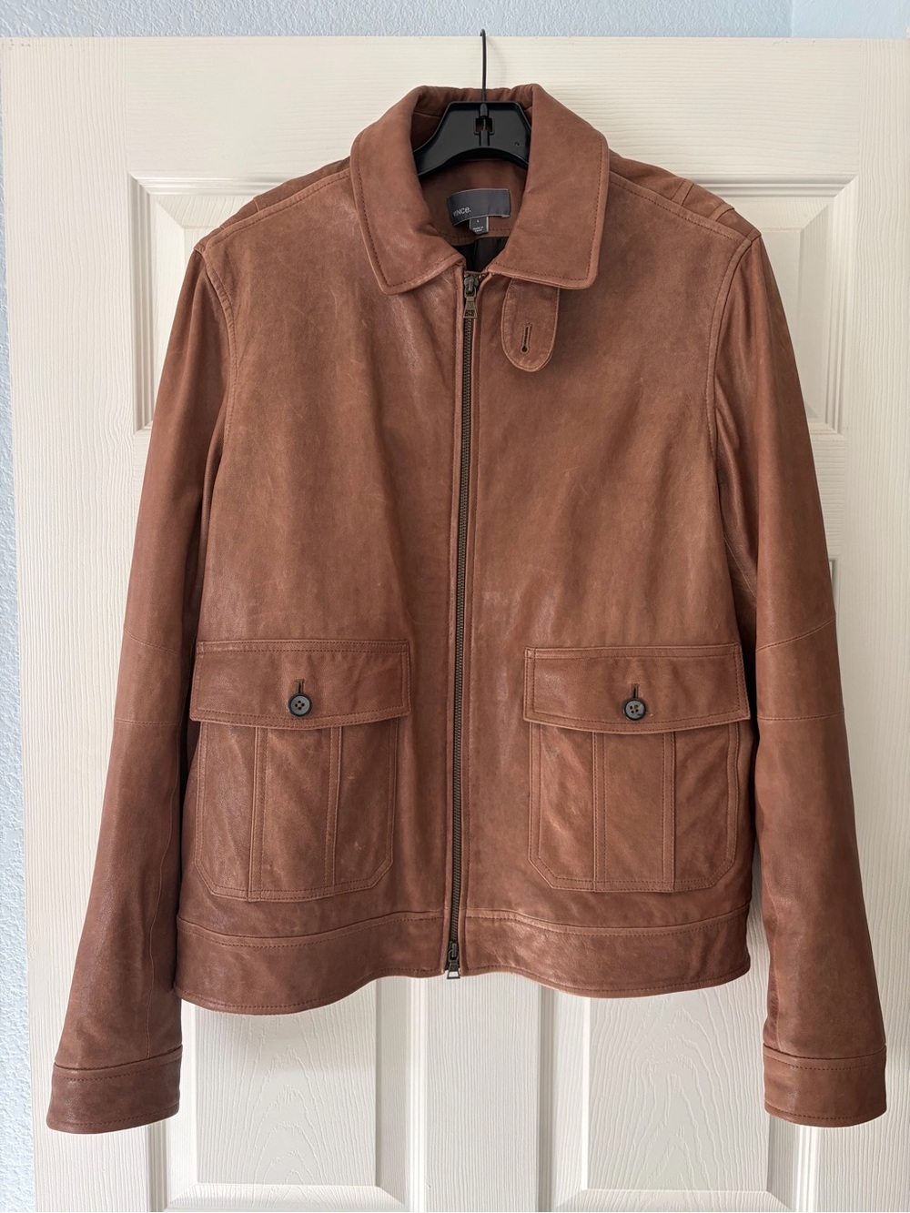 Vince Men's Chestnut Brown Leather Zip Jacket L, Excellent condition